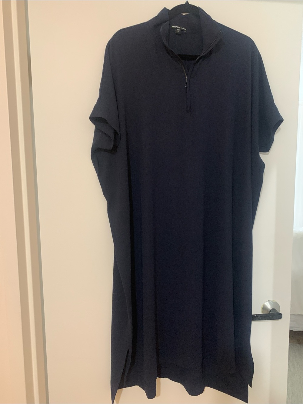 James Perse Navy Midi Dress with Quarter Zip